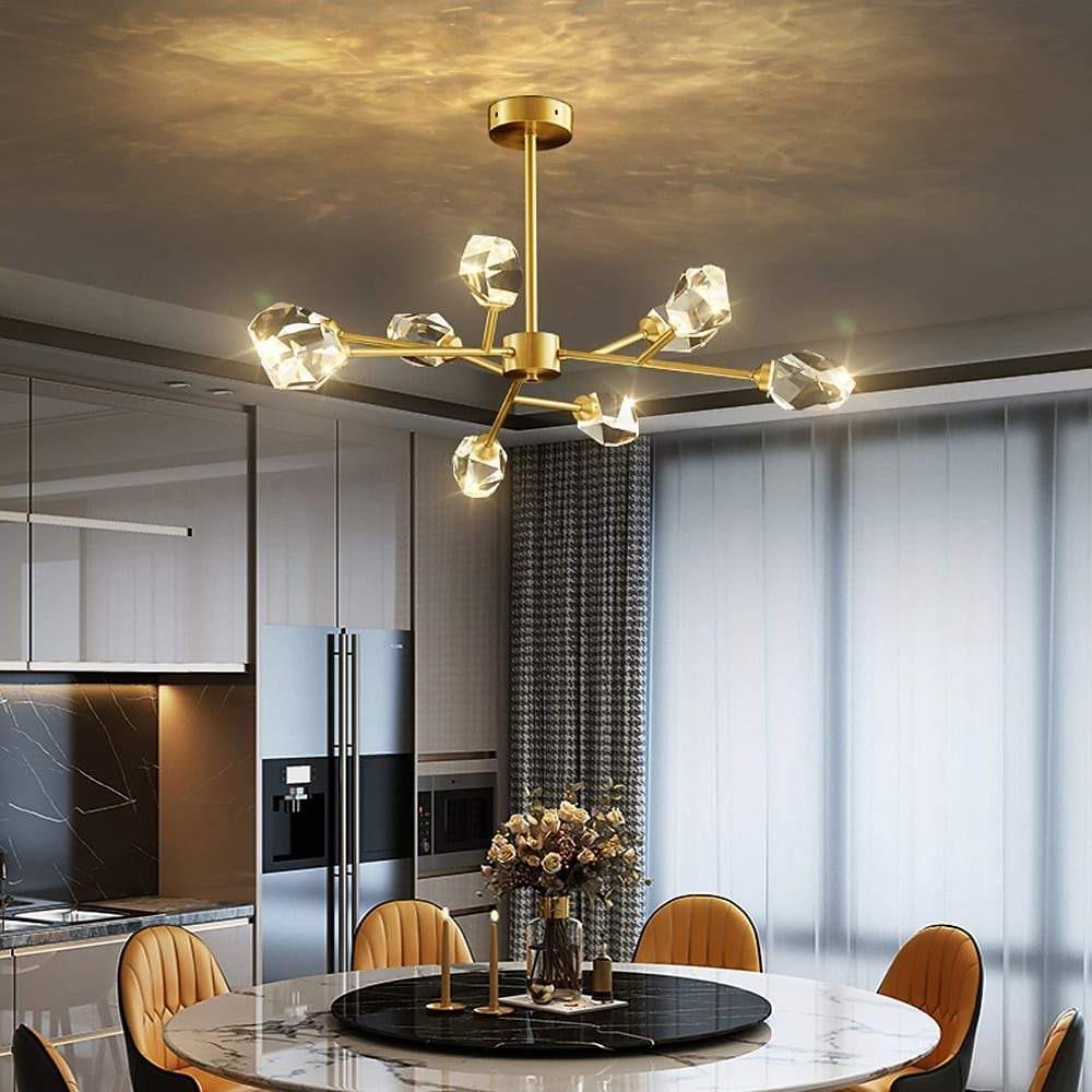 Modern Gold Sputnik Crystal Chandelier 9 Light Luxury Geometric Pendant Ceiling Fixture