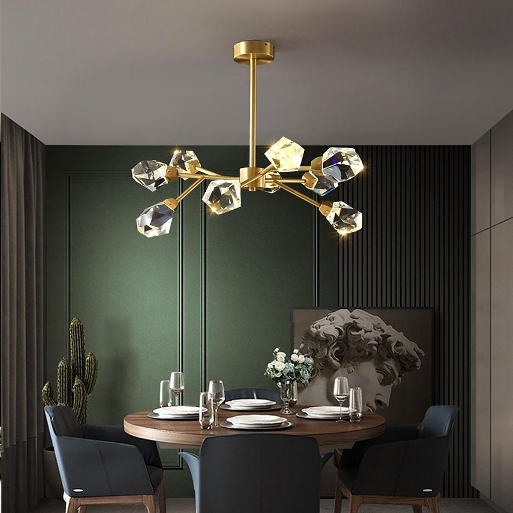 Modern Gold Sputnik Crystal Chandelier 9 Light Luxury Geometric Pendant Ceiling Fixture