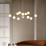 Modern Gold Staggered Glass Globe Chandelier Multi Arm Ceiling Light Fixture