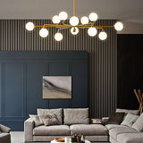 Modern Gold Staggered Glass Globe Chandelier Multi Arm Ceiling Light Fixture