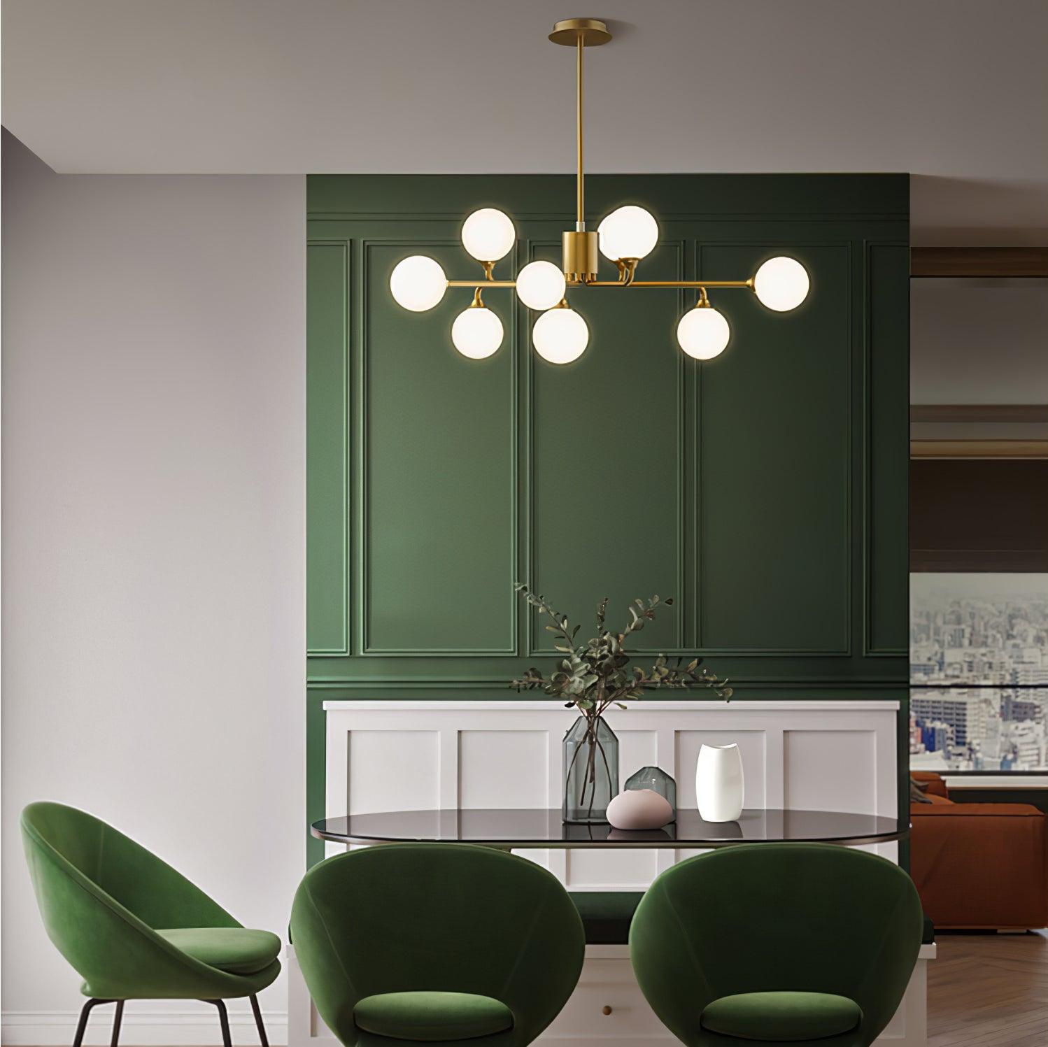 Modern Gold Staggered Glass Globe Chandelier Multi Arm Ceiling Light Fixture