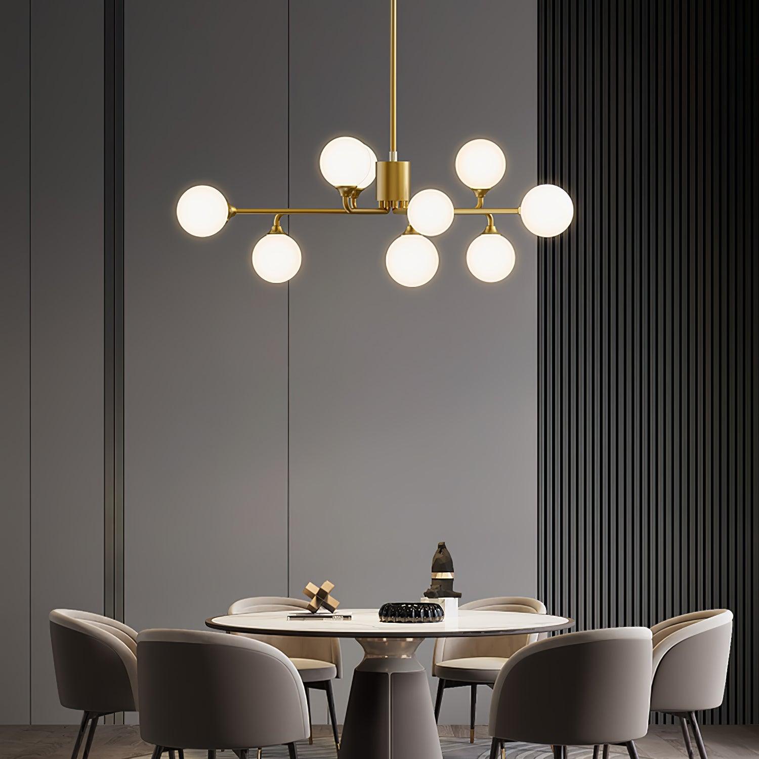 Modern Gold Staggered Glass Globe Chandelier Multi Arm Ceiling Light Fixture