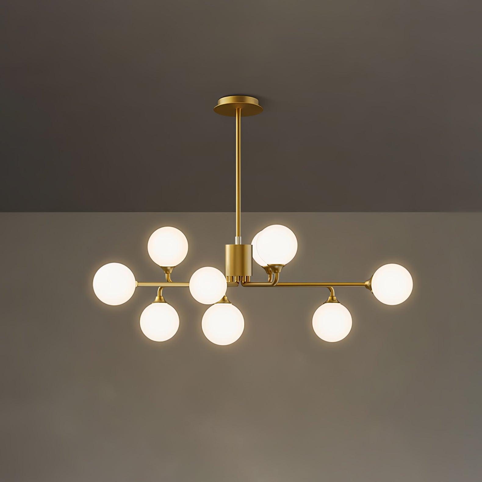 Modern Gold Staggered Glass Globe Chandelier Multi Arm Ceiling Light Fixture