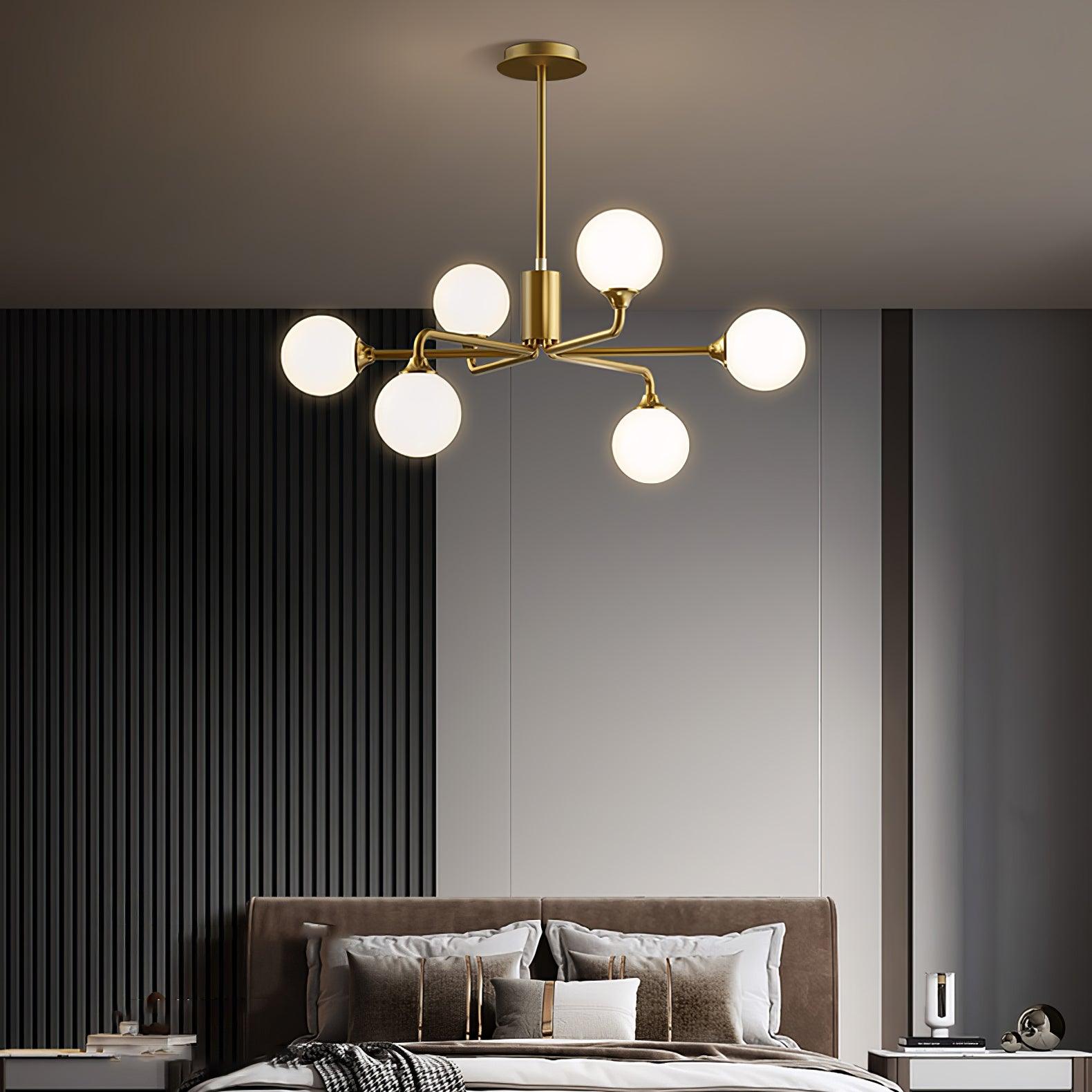 Modern Gold Staggered Glass Globe Chandelier Multi Arm Ceiling Light Fixture