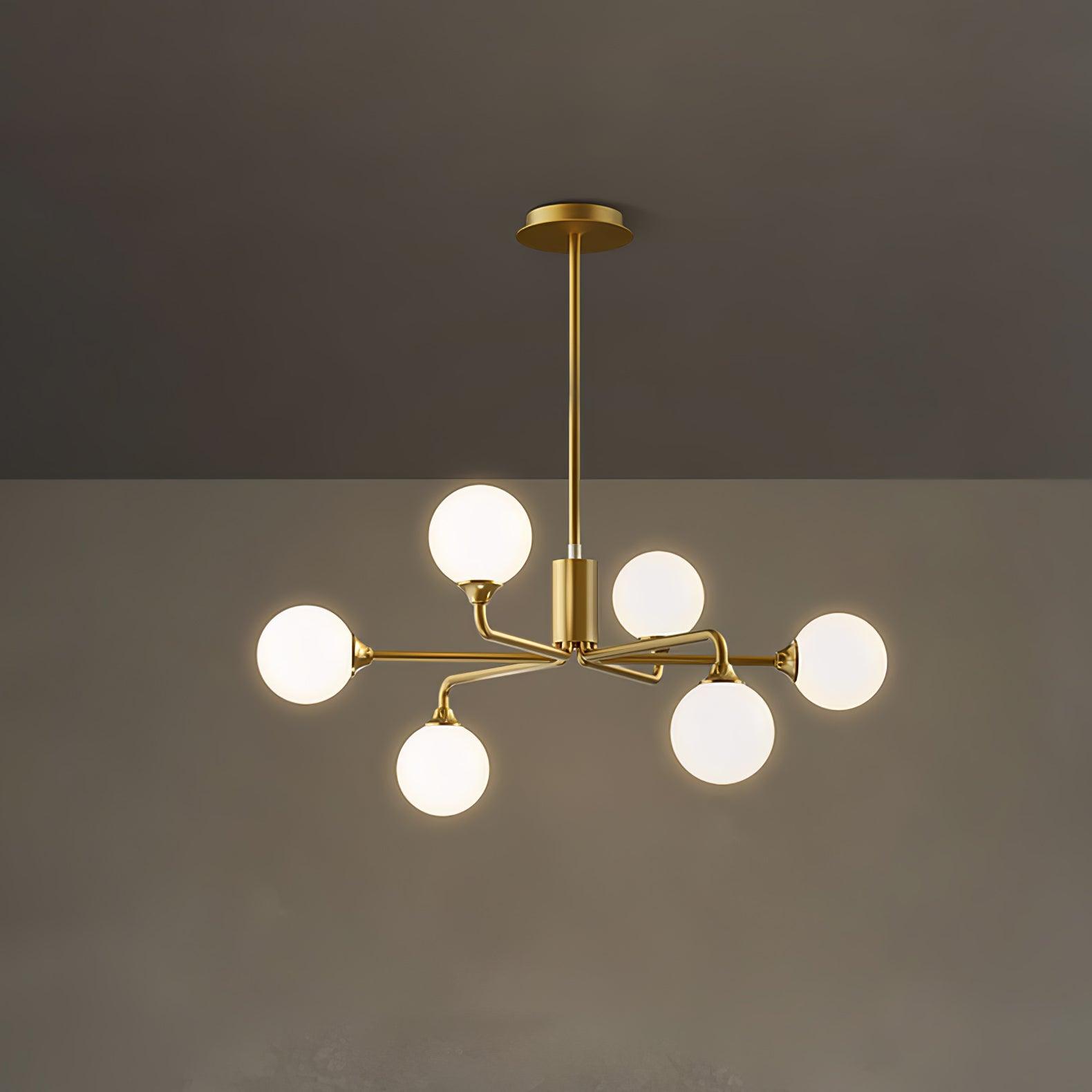 Modern Gold Staggered Glass Globe Chandelier Multi Arm Ceiling Light Fixture