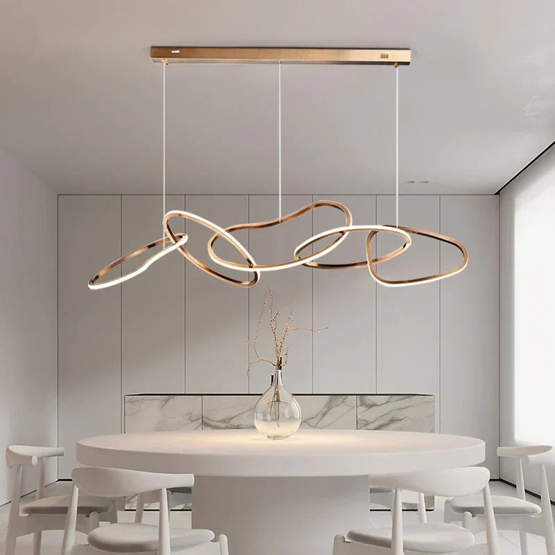 Modern Gold Stainless Steel Chainlink LED Chandelier Dimmable Pendant Light for Dining Room