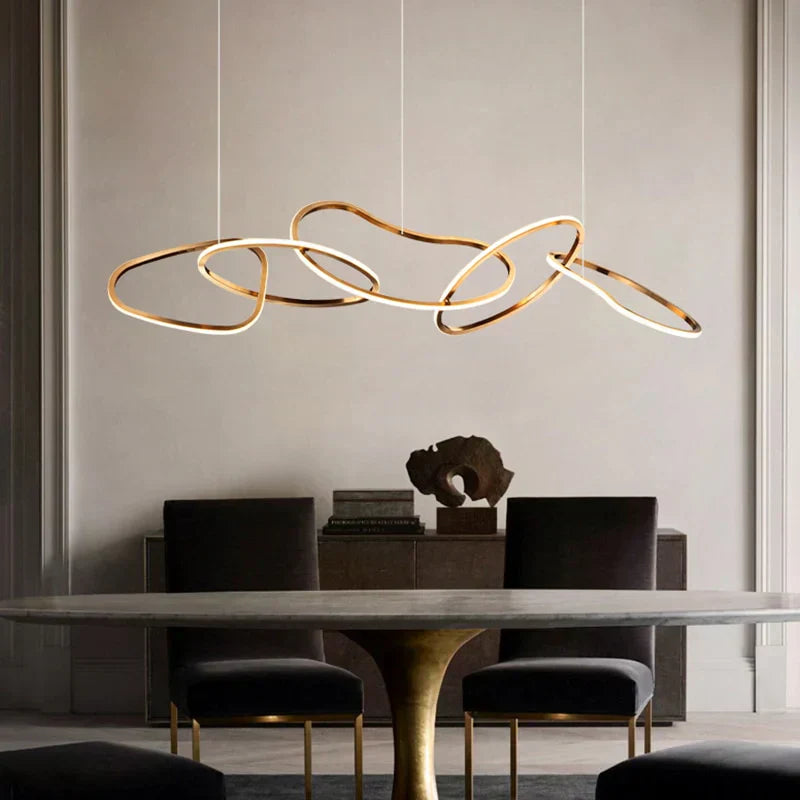 Modern Gold Stainless Steel Chainlink LED Chandelier Dimmable Pendant Light for Dining Room