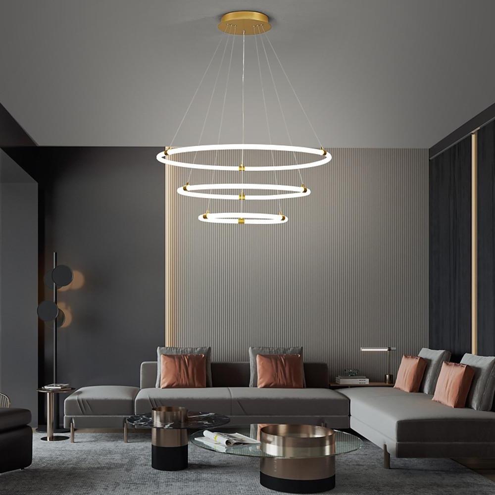 Modern Gold Surround Circle LED Chandelier with Acrylic Shades 2 or 3 Ring Pendant Light