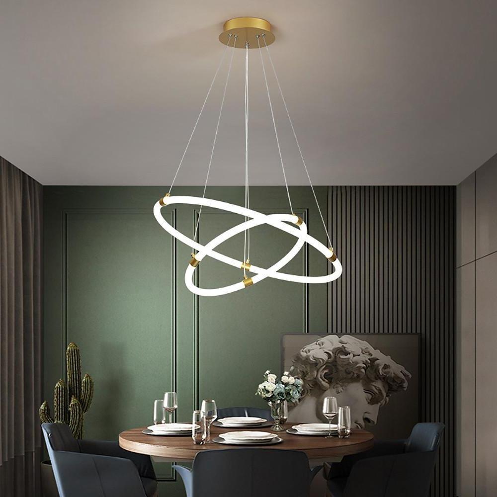 Modern Gold Surround Circle LED Chandelier with Acrylic Shades 2 or 3 Ring Pendant Light