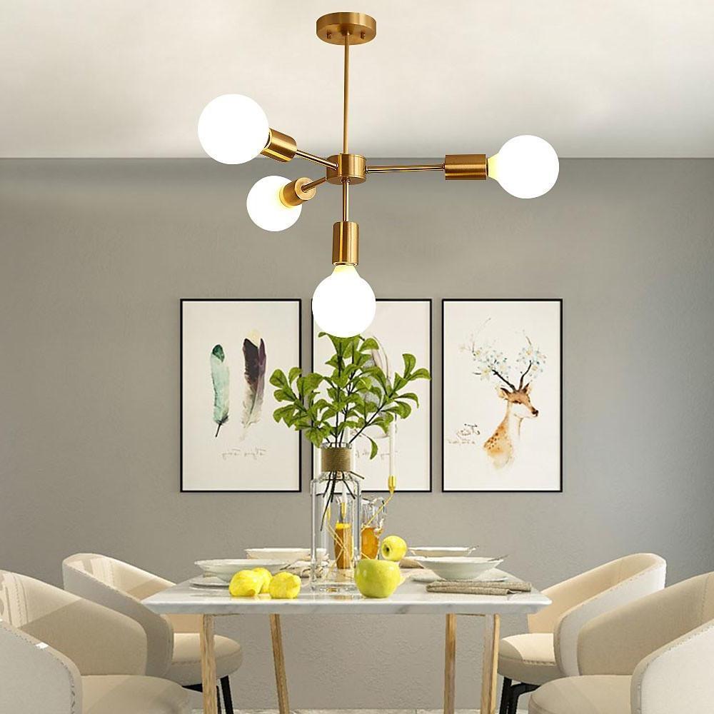 Modern Gold Symmetrical 4 Light Pendant Fixture 27 Inch Iron Chandelier for Living Room
