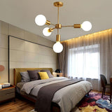 Modern Gold Symmetrical 4 Light Pendant Fixture 27 Inch Iron Chandelier for Living Room
