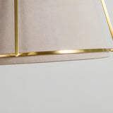 Modern Gold Trapezoid Pendant Light 13.8 Inch Wide with White Fabric Tapered Shade 4 Light Fixture