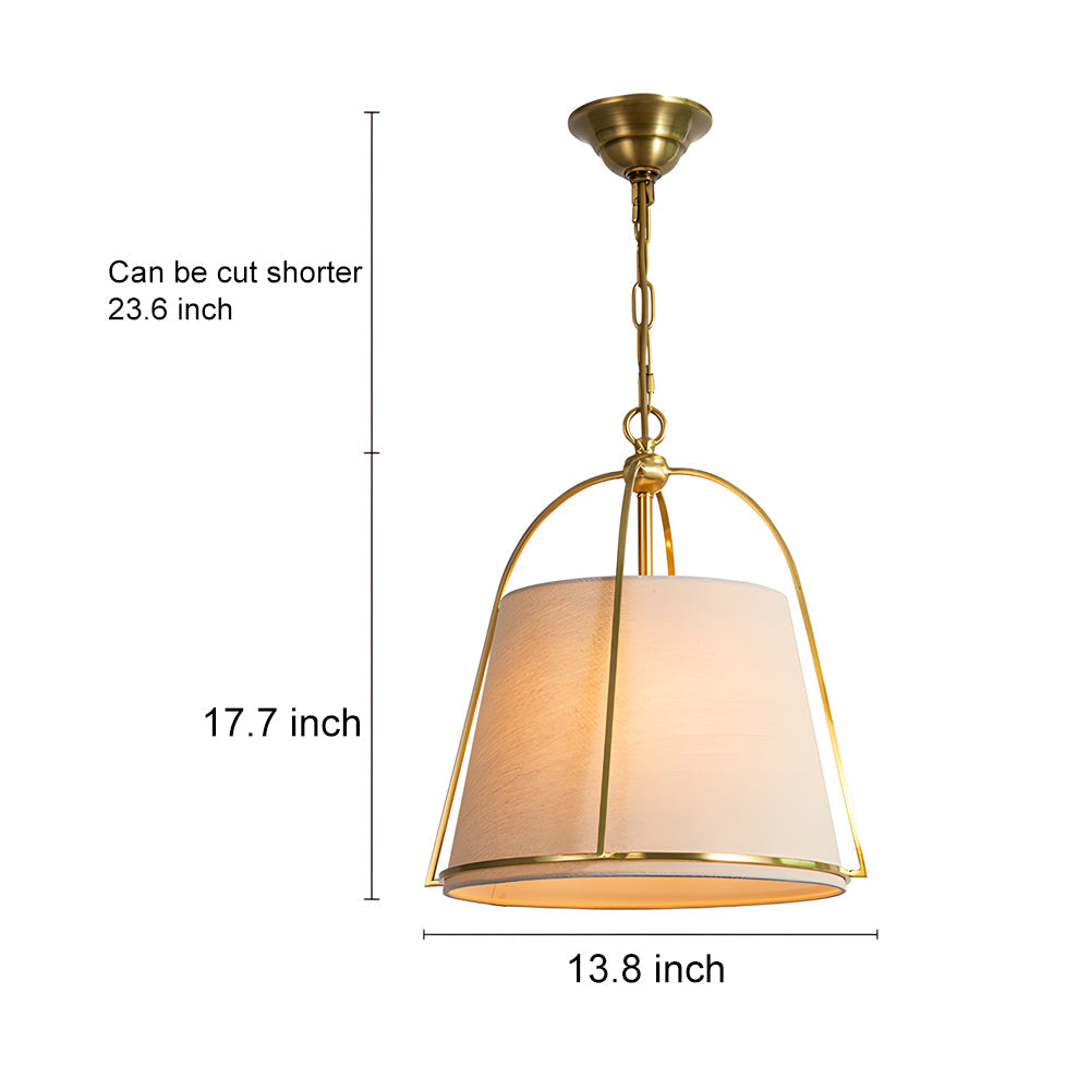 Modern Gold Trapezoid Pendant Light 13.8 Inch Wide with White Fabric Tapered Shade 4 Light Fixture