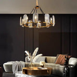Modern Gold Wagon Wheel Chandelier with Crystal Shades and 8 or 10 Light Options
