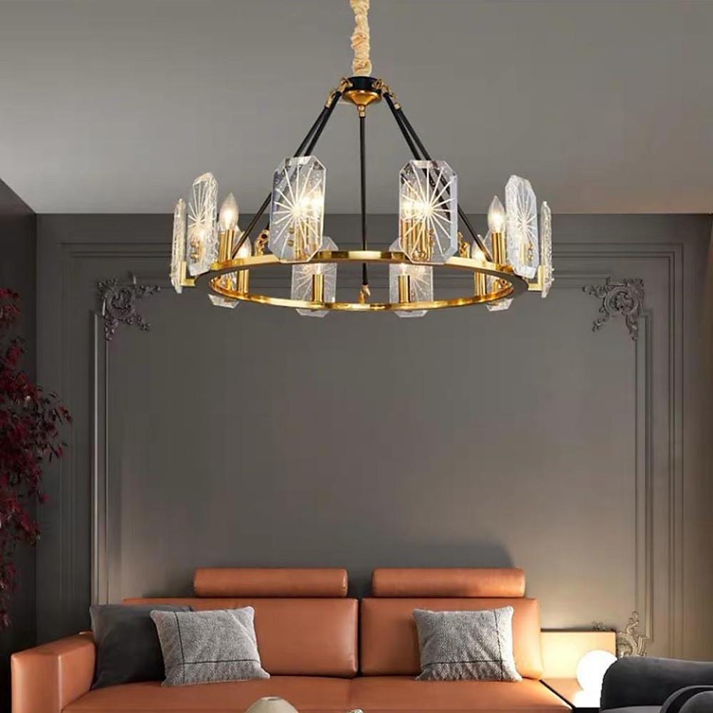 Modern Gold Wagon Wheel Chandelier with Crystal Shades and 8 or 10 Light Options