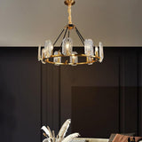 Modern Gold Wagon Wheel Chandelier with Crystal Shades and 8 or 10 Light Options