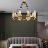 Modern Gold Wagon Wheel Chandelier with Crystal Shades and 8 or 10 Light Options