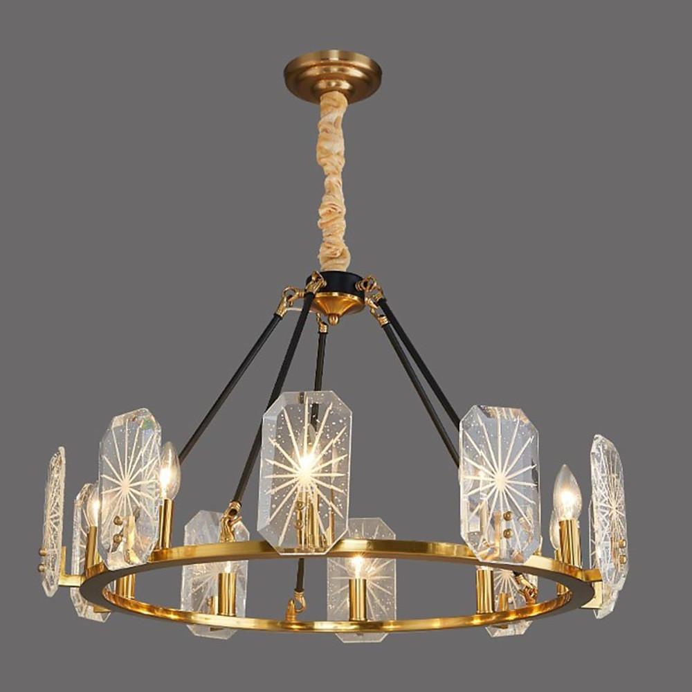 Modern Gold Wagon Wheel Chandelier with Crystal Shades and 8 or 10 Light Options