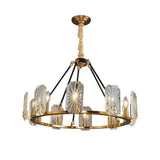 Modern Gold Wagon Wheel Chandelier with Crystal Shades and 8 or 10 Light Options