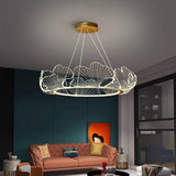 Modern Gold Wave LED Chandelier 33 Inch Round Acrylic Pendant Ceiling Light