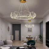 Modern Gold Wave LED Chandelier 33 Inch Round Acrylic Pendant Ceiling Light