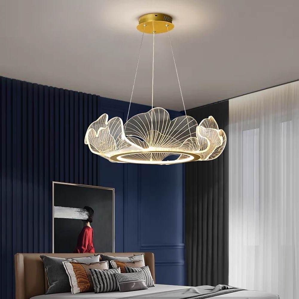 Modern Gold Wave LED Chandelier 33 Inch Round Acrylic Pendant Ceiling Light