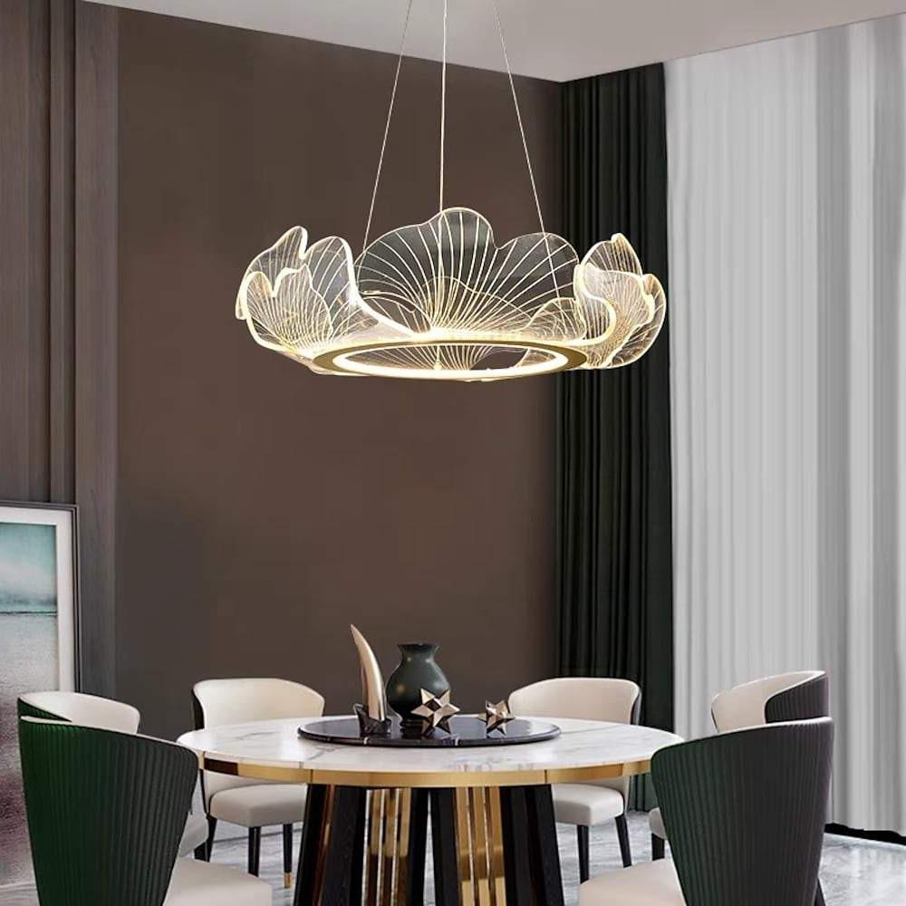 Modern Gold Wave LED Chandelier 33 Inch Round Acrylic Pendant Ceiling Light