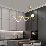 Modern Gold Wave LED Pendant Light Minimalist Linear Chandelier for Dining Room