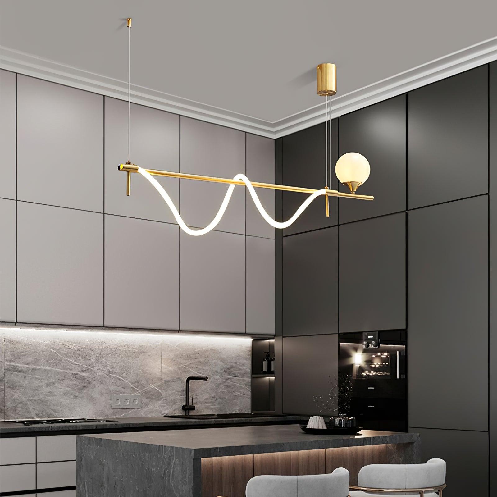 Modern Gold Wave LED Pendant Light Minimalist Linear Chandelier for Dining Room