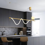 Modern Gold Wave LED Pendant Light Minimalist Linear Chandelier for Dining Room