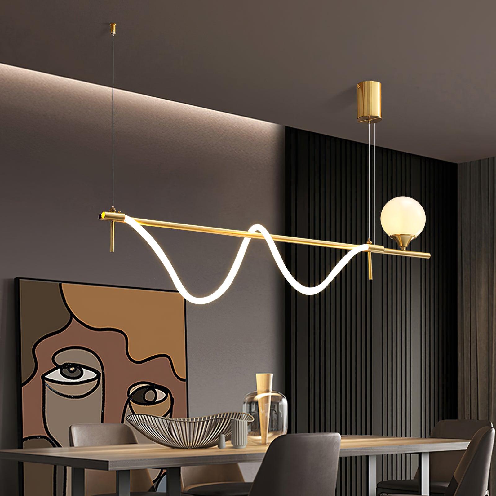 Modern Gold Wave LED Pendant Light Minimalist Linear Chandelier for Dining Room