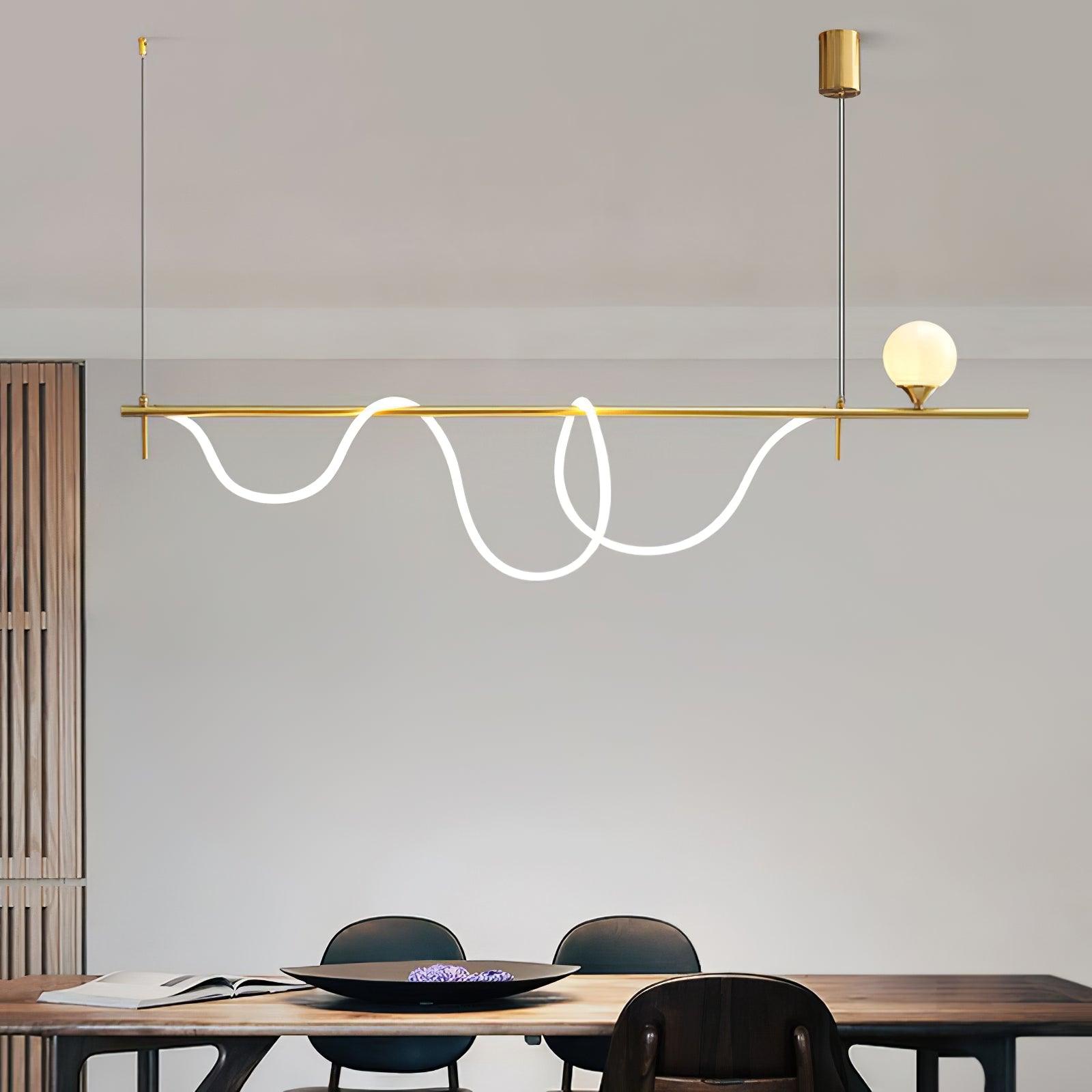 Modern Gold Wave LED Pendant Light Minimalist Linear Chandelier for Dining Room