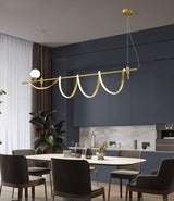 Modern Gold Wave LED Pendant Light Minimalist Linear Chandelier for Dining Room
