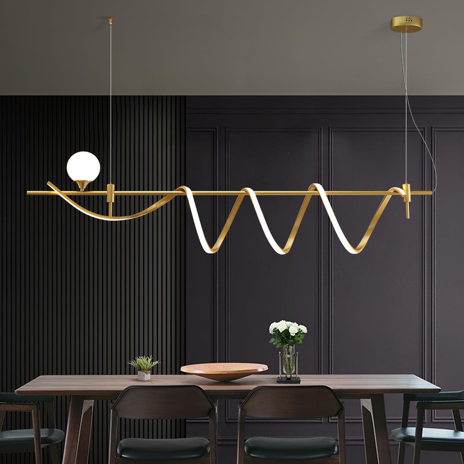 Modern Gold Wave LED Pendant Light Minimalist Linear Chandelier for Dining Room