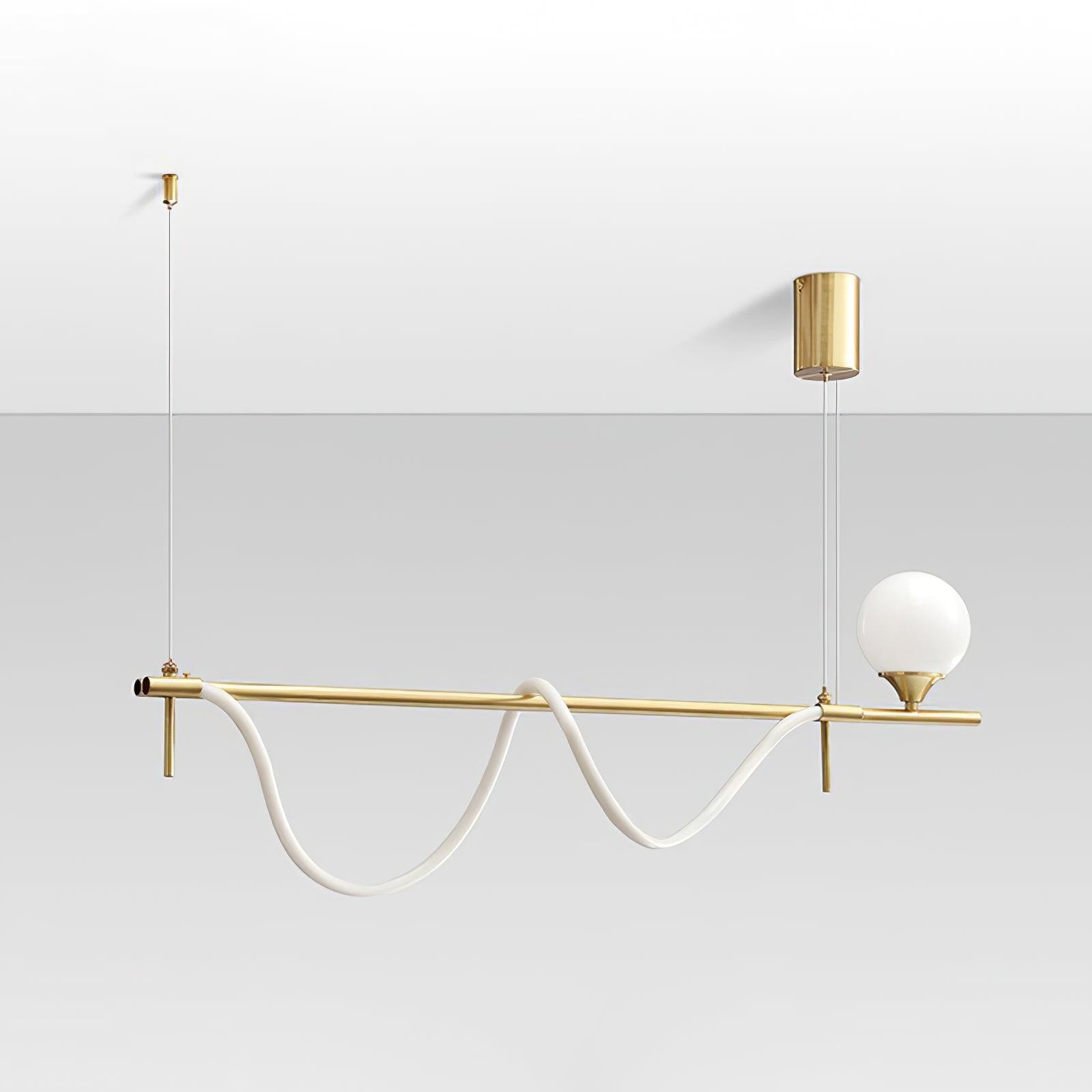 Modern Gold Wave LED Pendant Light Minimalist Linear Chandelier for Dining Room