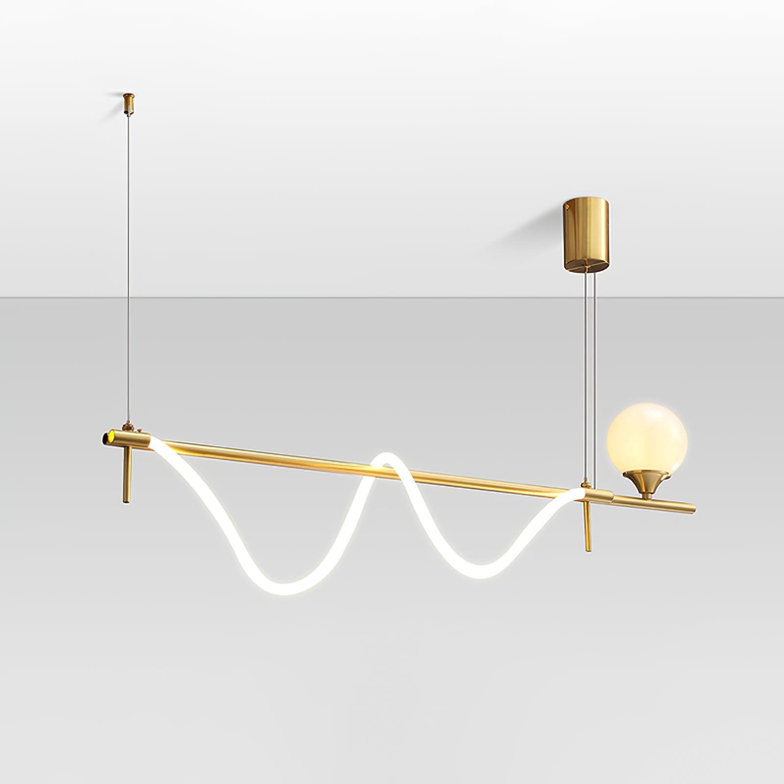 Modern Gold Wave LED Pendant Light Minimalist Linear Chandelier for Dining Room