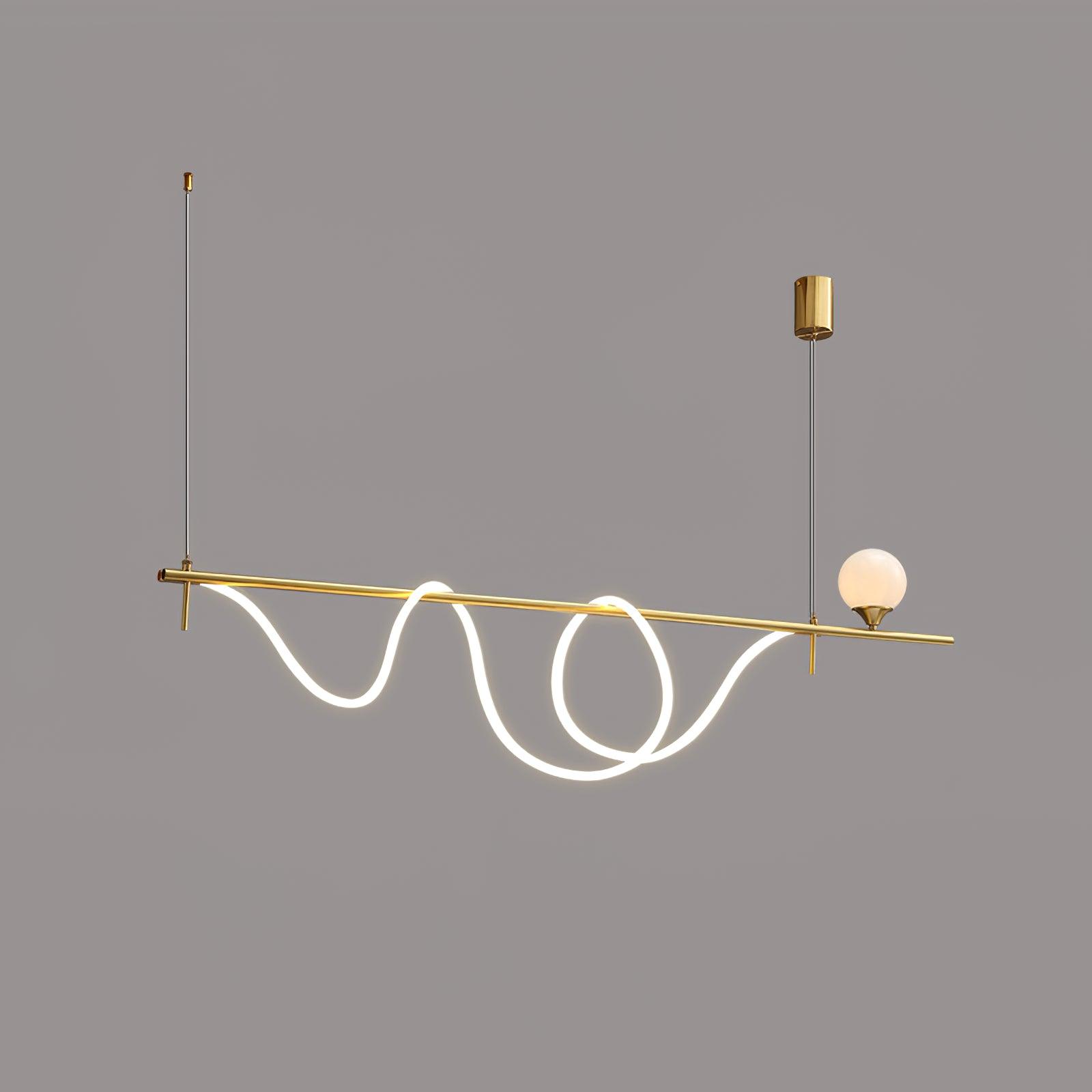 Modern Gold Wave LED Pendant Light Minimalist Linear Chandelier for Dining Room