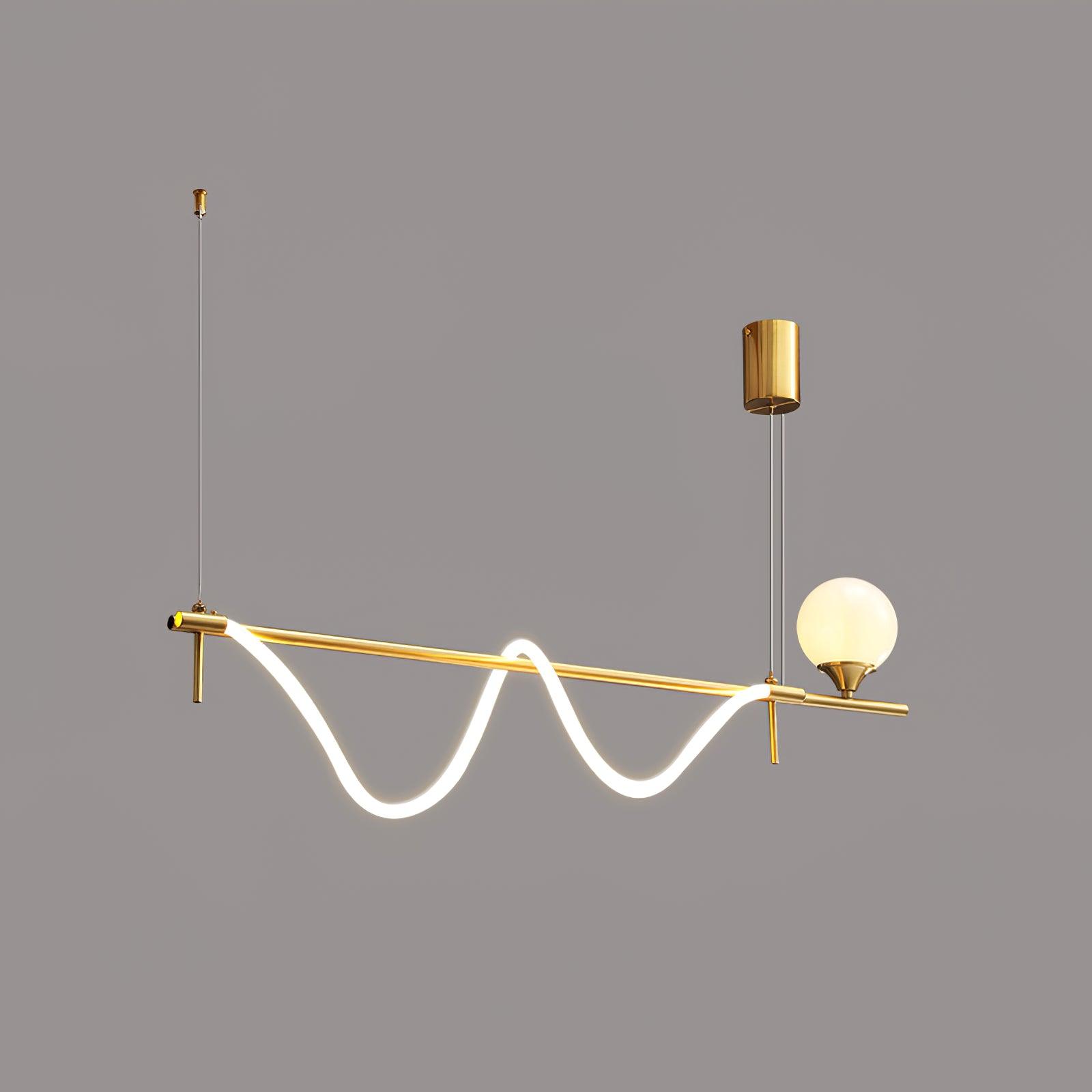 Modern Gold Wave LED Pendant Light Minimalist Linear Chandelier for Dining Room