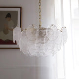 Modern Gold Wavy Glass Disc Chandelier Elegant Semi Flush Mount Ceiling Light