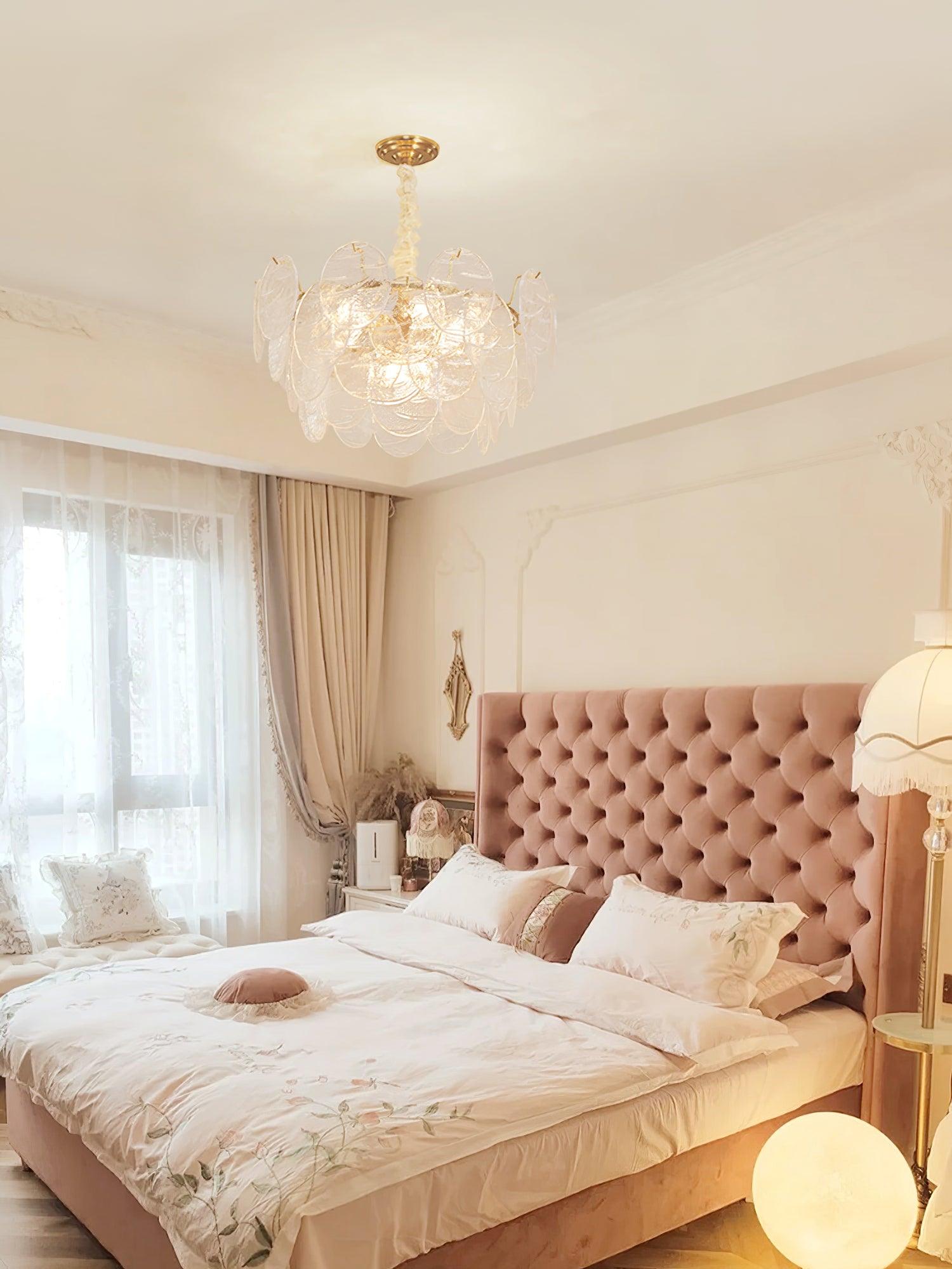 Modern Gold Wavy Glass Disc Chandelier Elegant Semi Flush Mount Ceiling Light