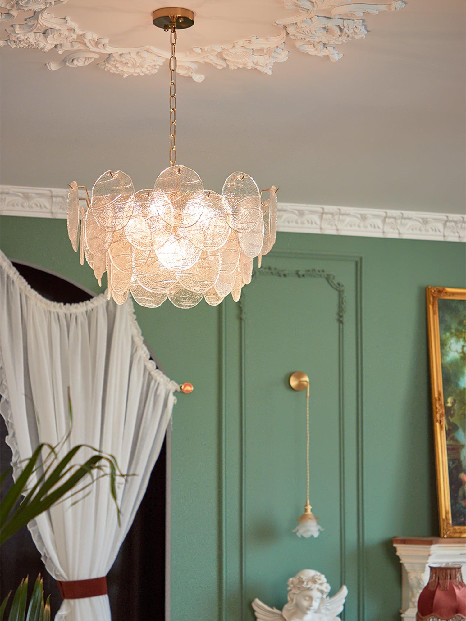 Modern Gold Wavy Glass Disc Chandelier Elegant Semi Flush Mount Ceiling Light