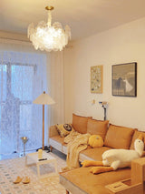 Modern Gold Wavy Glass Disc Chandelier Elegant Semi Flush Mount Ceiling Light