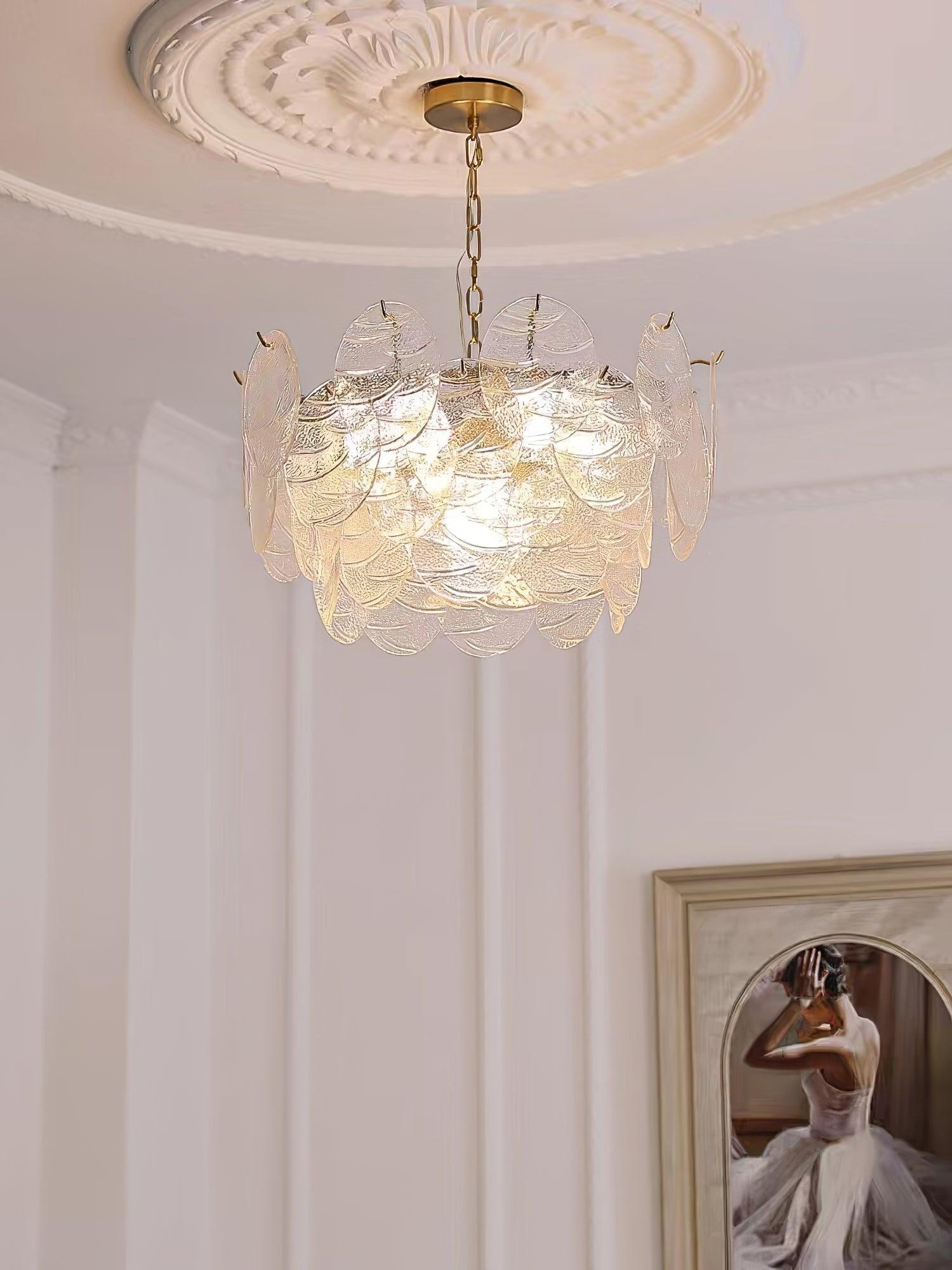 Modern Gold Wavy Glass Disc Chandelier Elegant Semi Flush Mount Ceiling Light