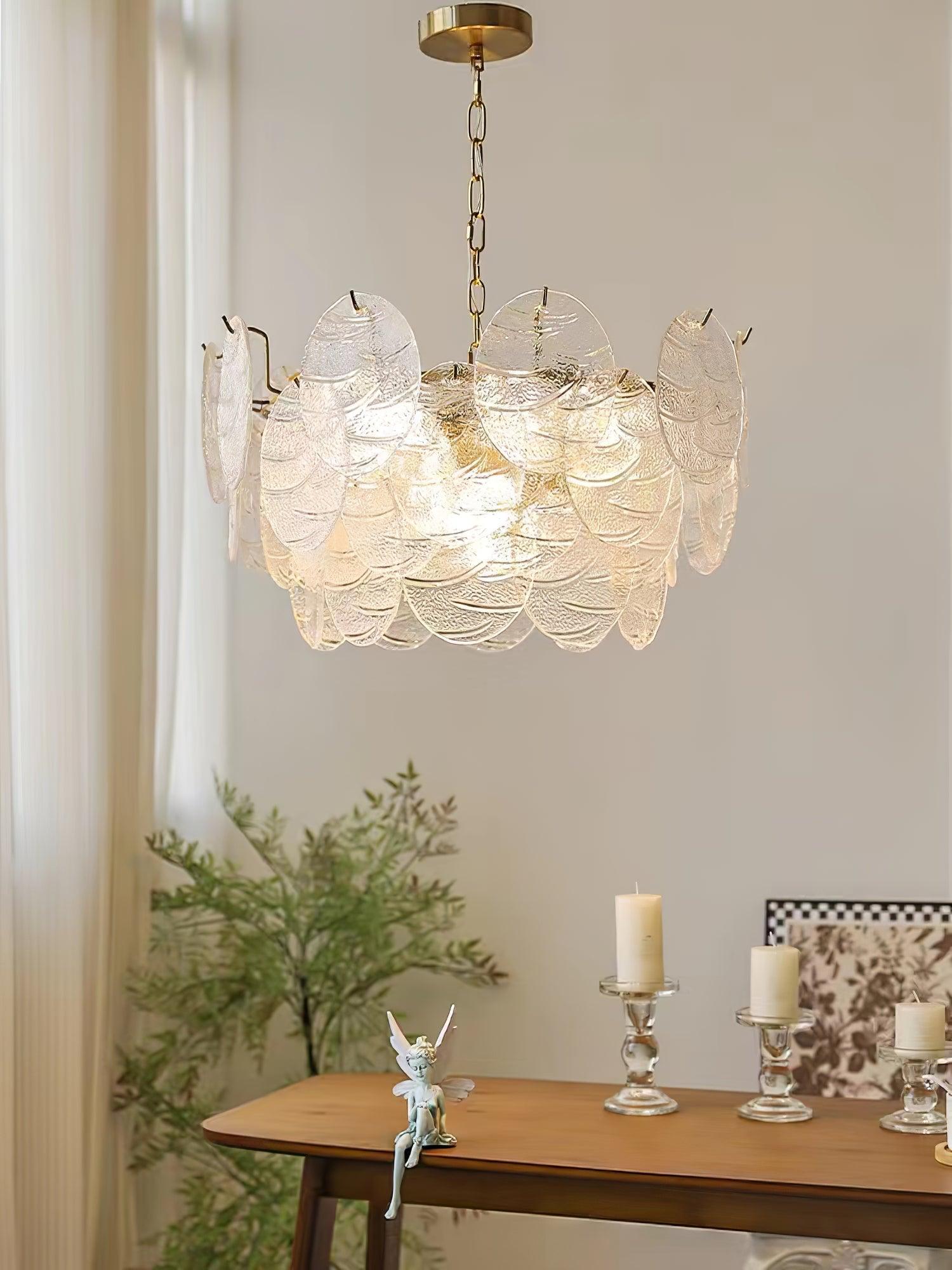Modern Gold Wavy Glass Disc Chandelier Elegant Semi Flush Mount Ceiling Light