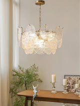 Modern Gold Wavy Glass Disc Chandelier Elegant Semi Flush Mount Ceiling Light