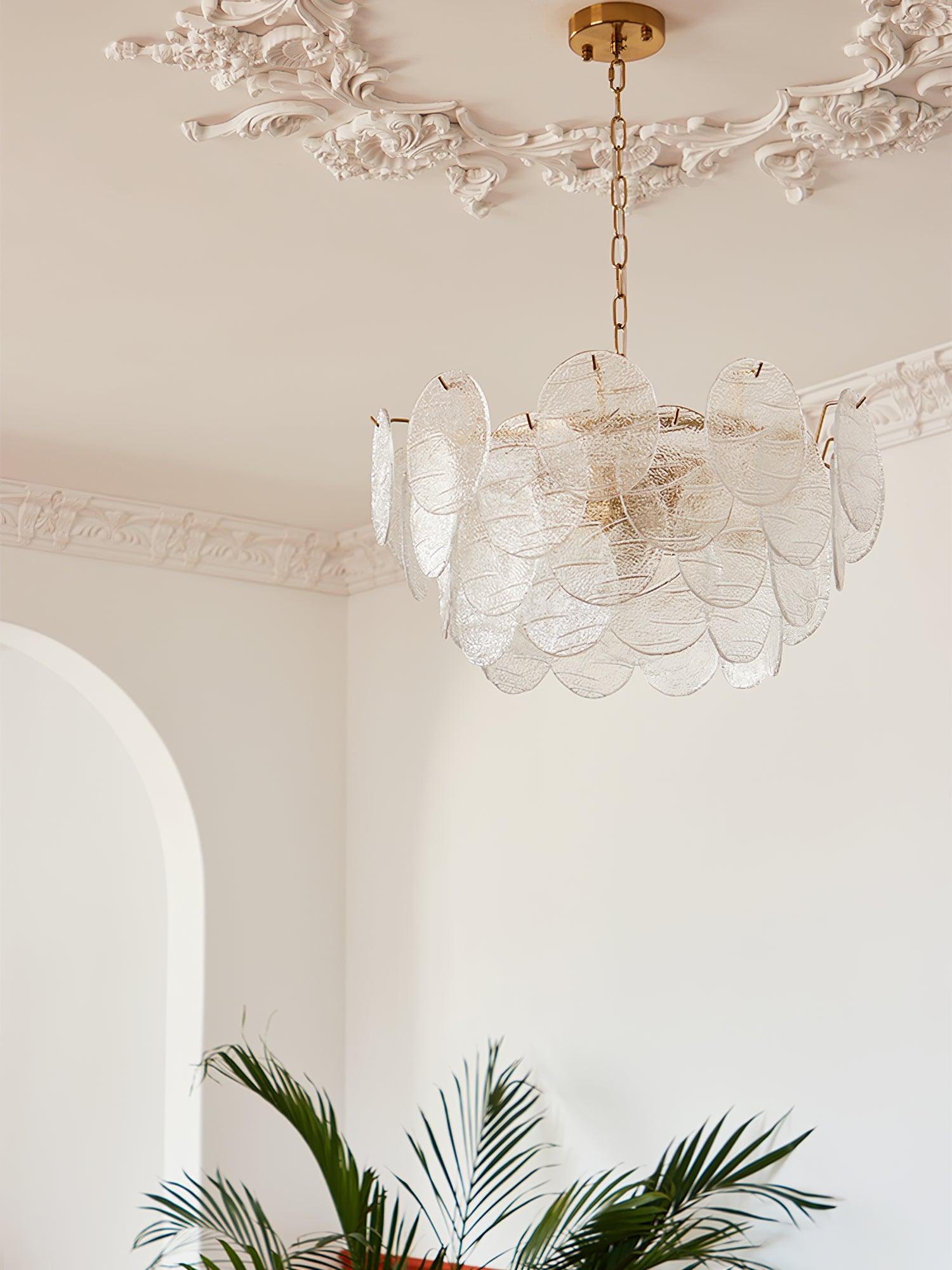 Modern Gold Wavy Glass Disc Chandelier Elegant Semi Flush Mount Ceiling Light