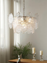 Modern Gold Wavy Glass Disc Chandelier Elegant Semi Flush Mount Ceiling Light