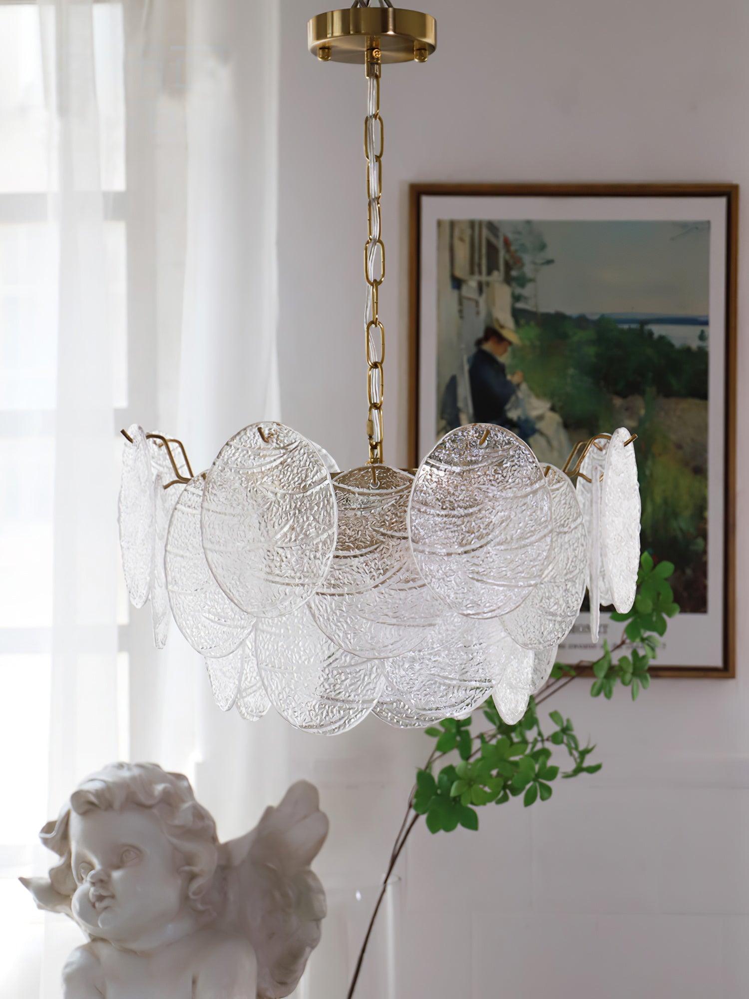 Modern Gold Wavy Glass Disc Chandelier Elegant Semi Flush Mount Ceiling Light