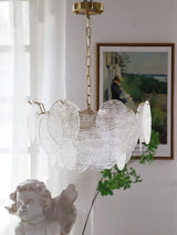 Modern Gold Wavy Glass Disc Chandelier Elegant Semi Flush Mount Ceiling Light