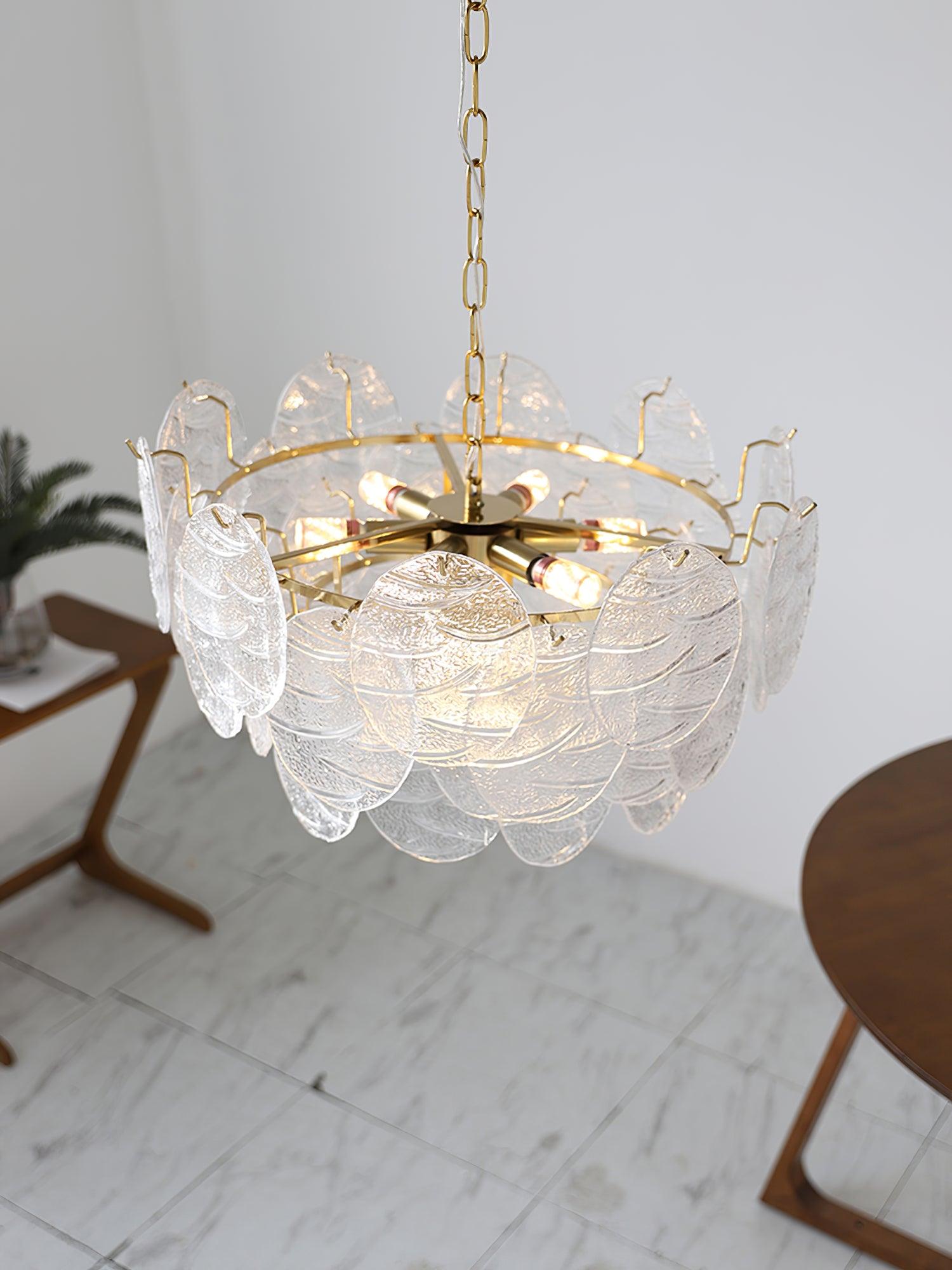 Modern Gold Wavy Glass Disc Chandelier Elegant Semi Flush Mount Ceiling Light